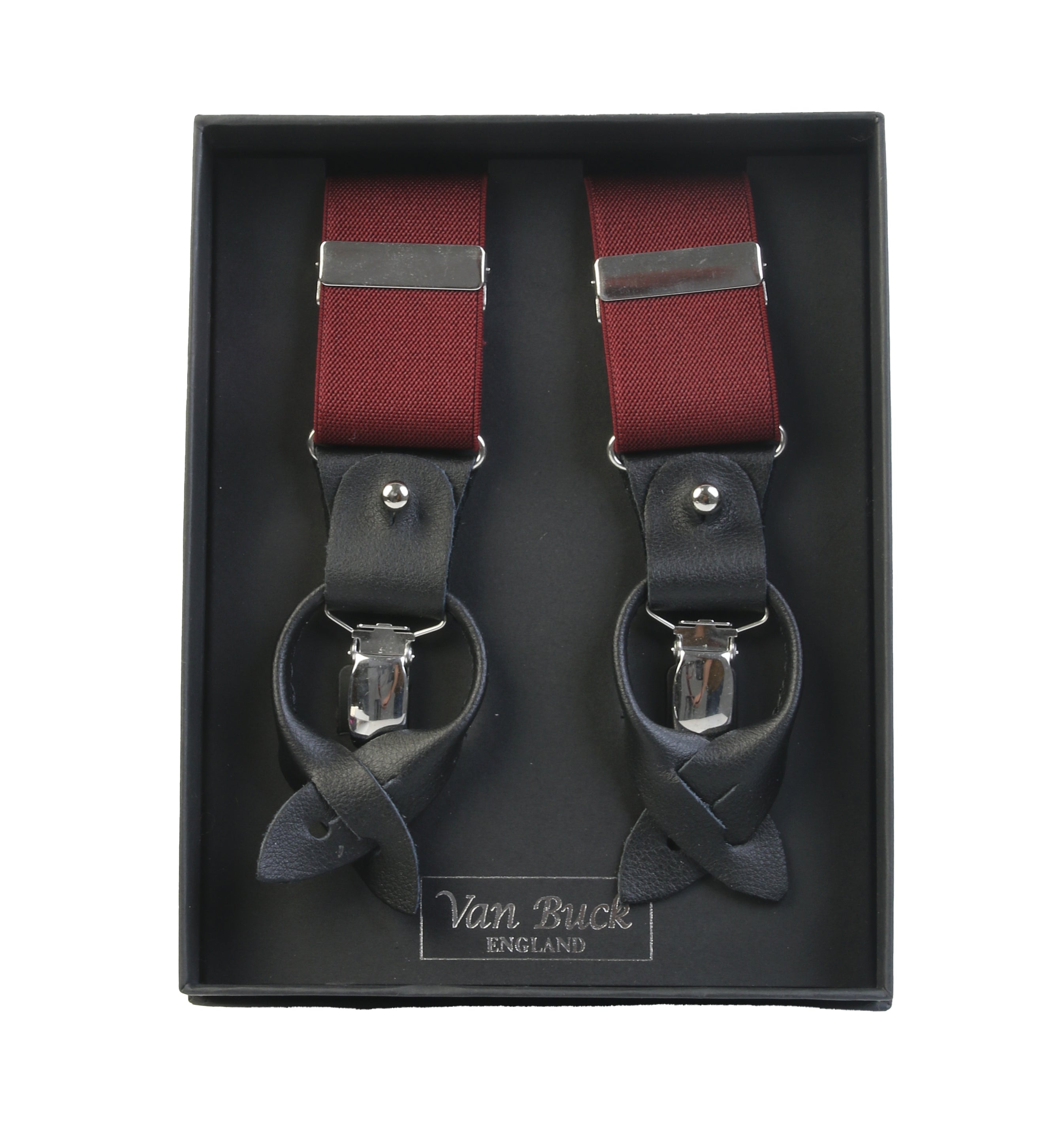 Van Buck Burgundy Y-Back Braces with Dual Clips and Leather Ends