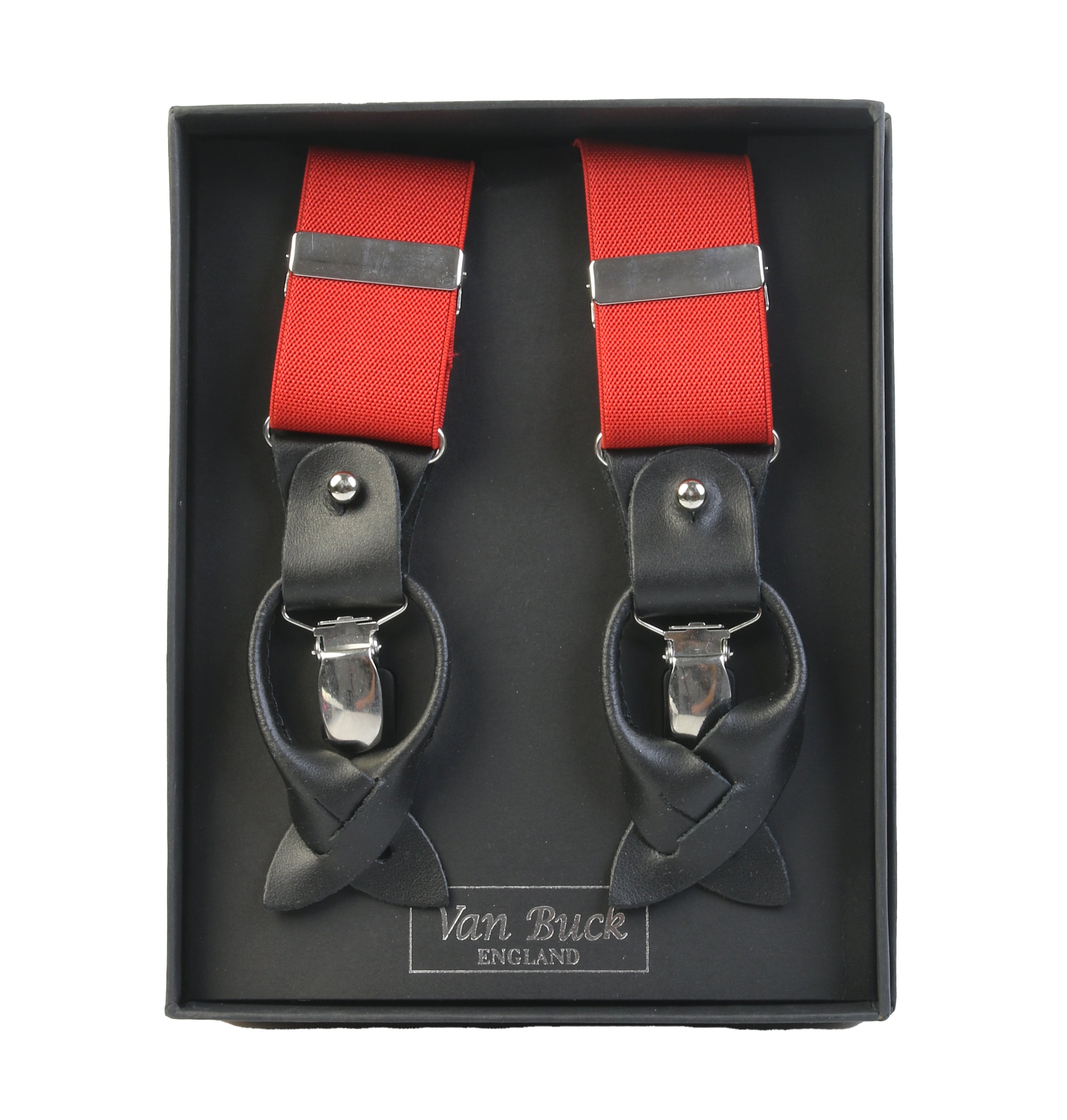 Van Buck Red Y-Back Braces with Dual Clip and Leather Ends