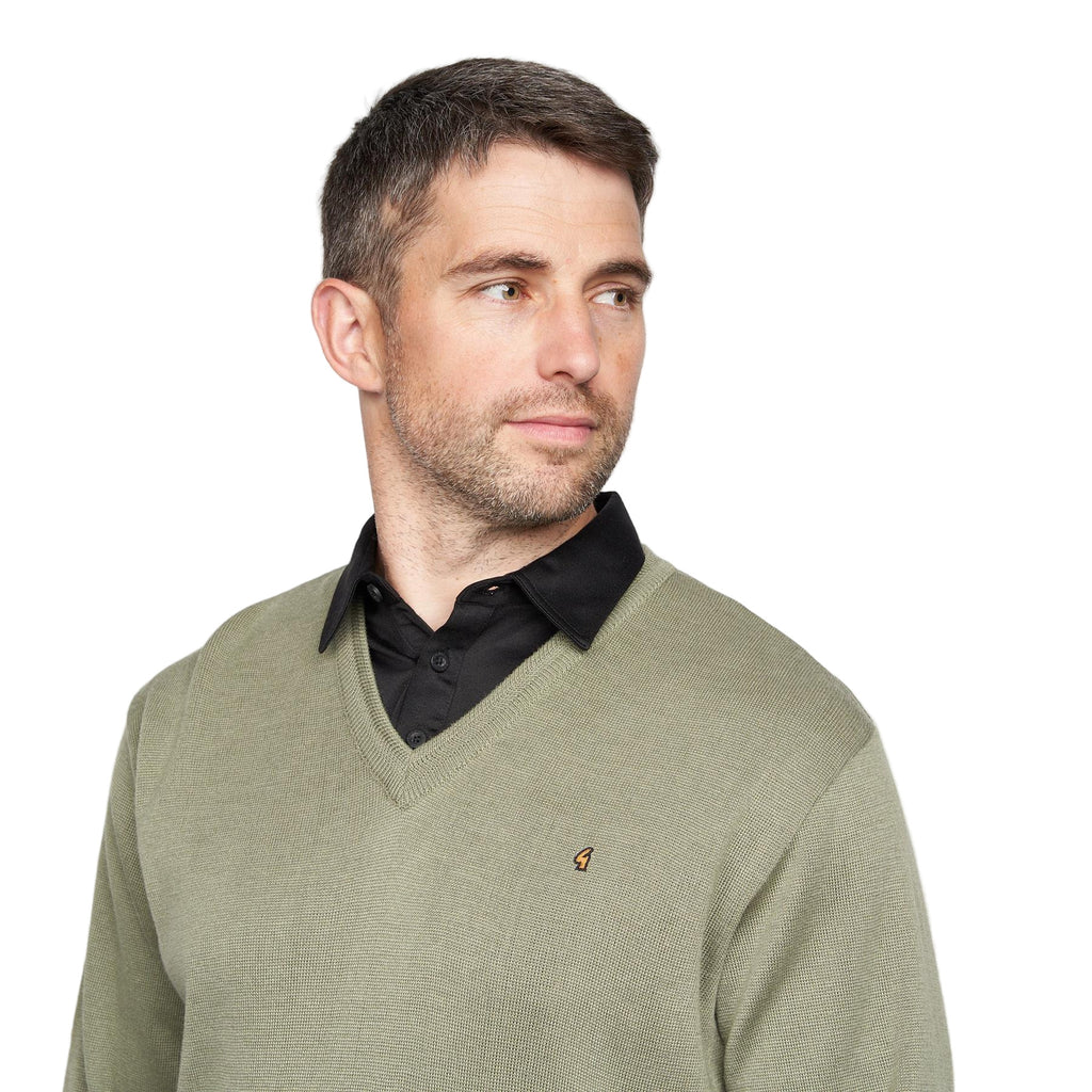 Gabicci V-Neck Jumper -Merino Wool Blend - Olive