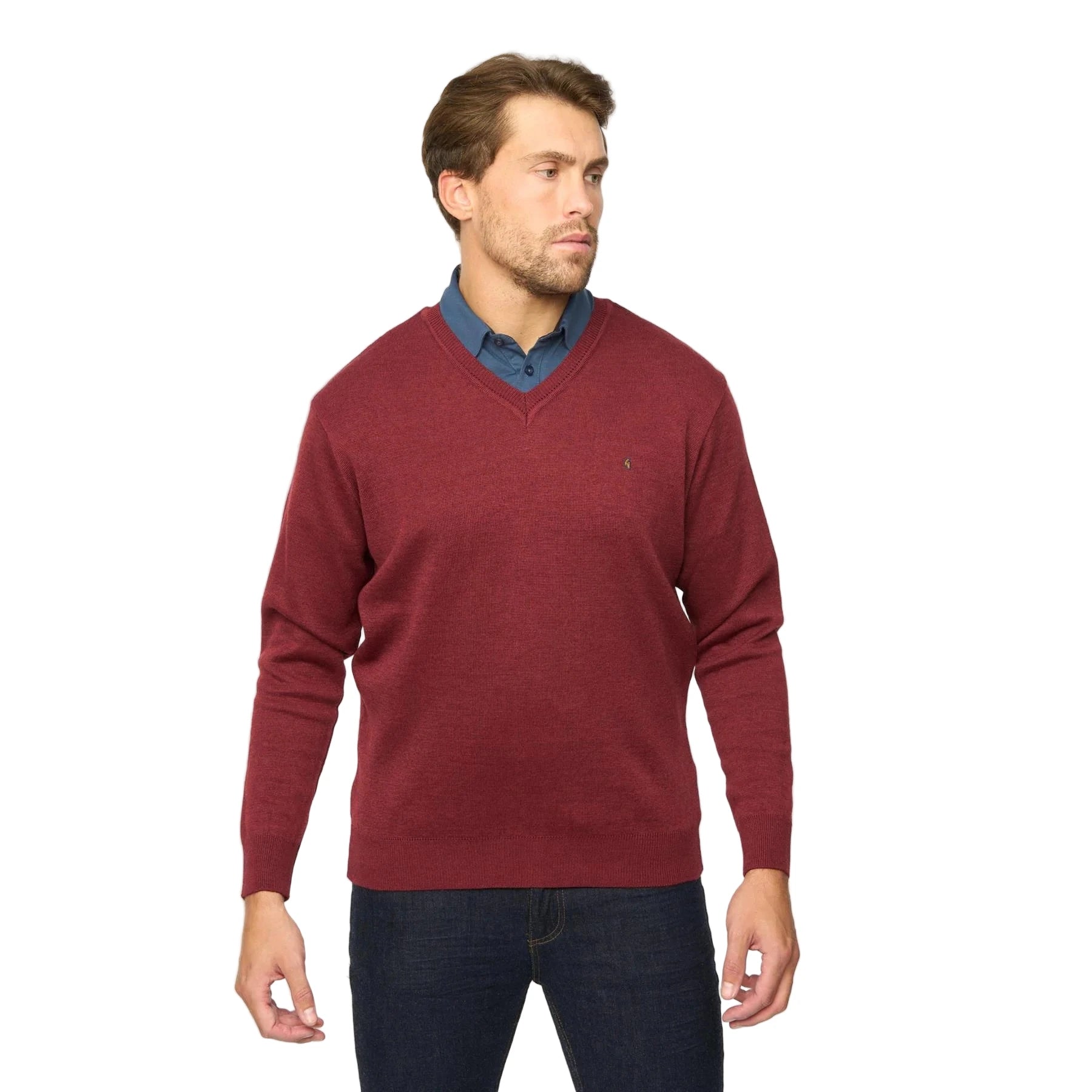 Gabicci V-Neck Jumper -Merino Wool Blend - Mulberry
