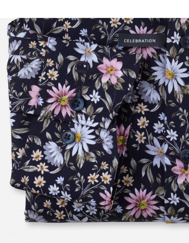 Olymp Luxor - Floral Print Shirt - Navy
