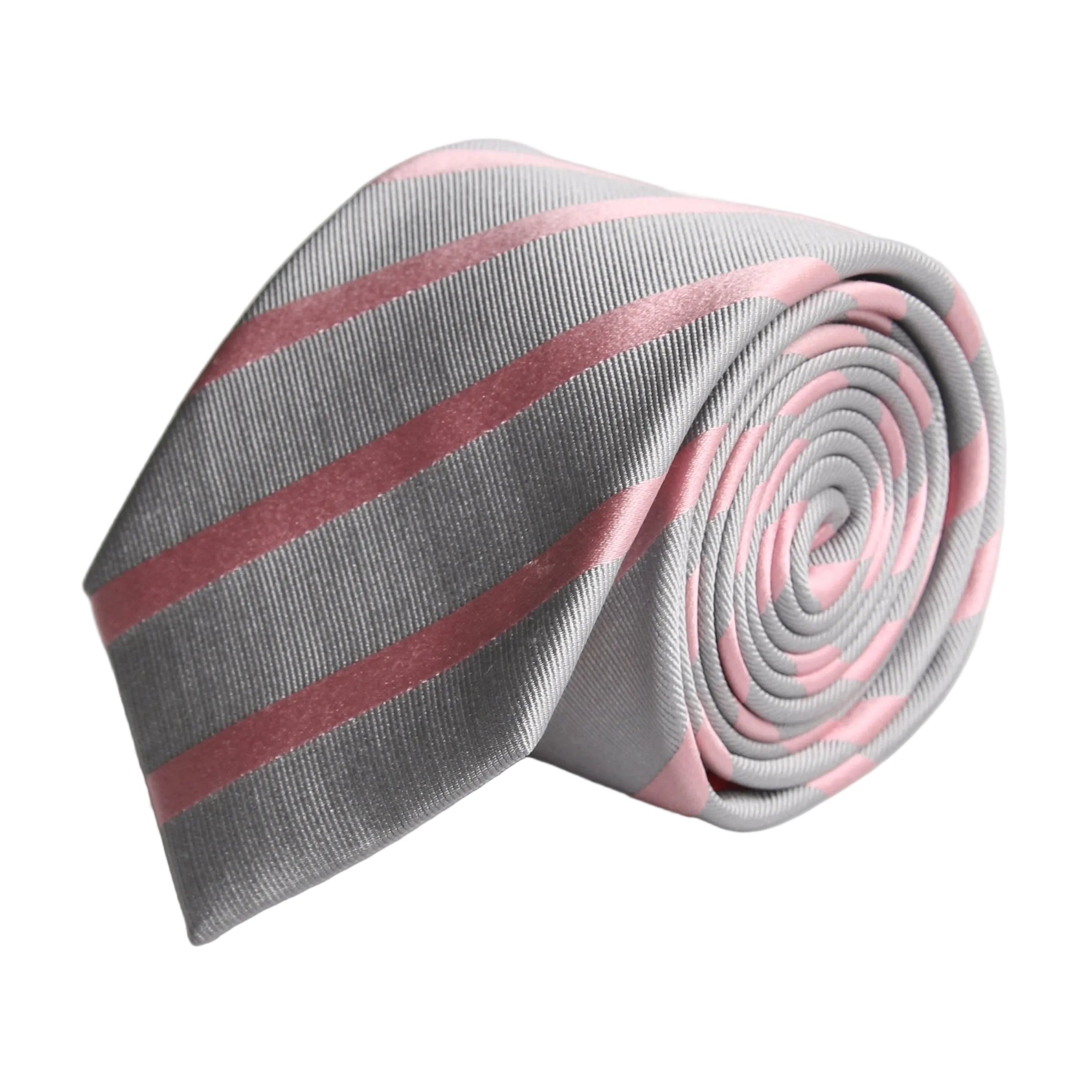 Van Buck Silver Grey & Pink Silk Stripe Tie | Made in England