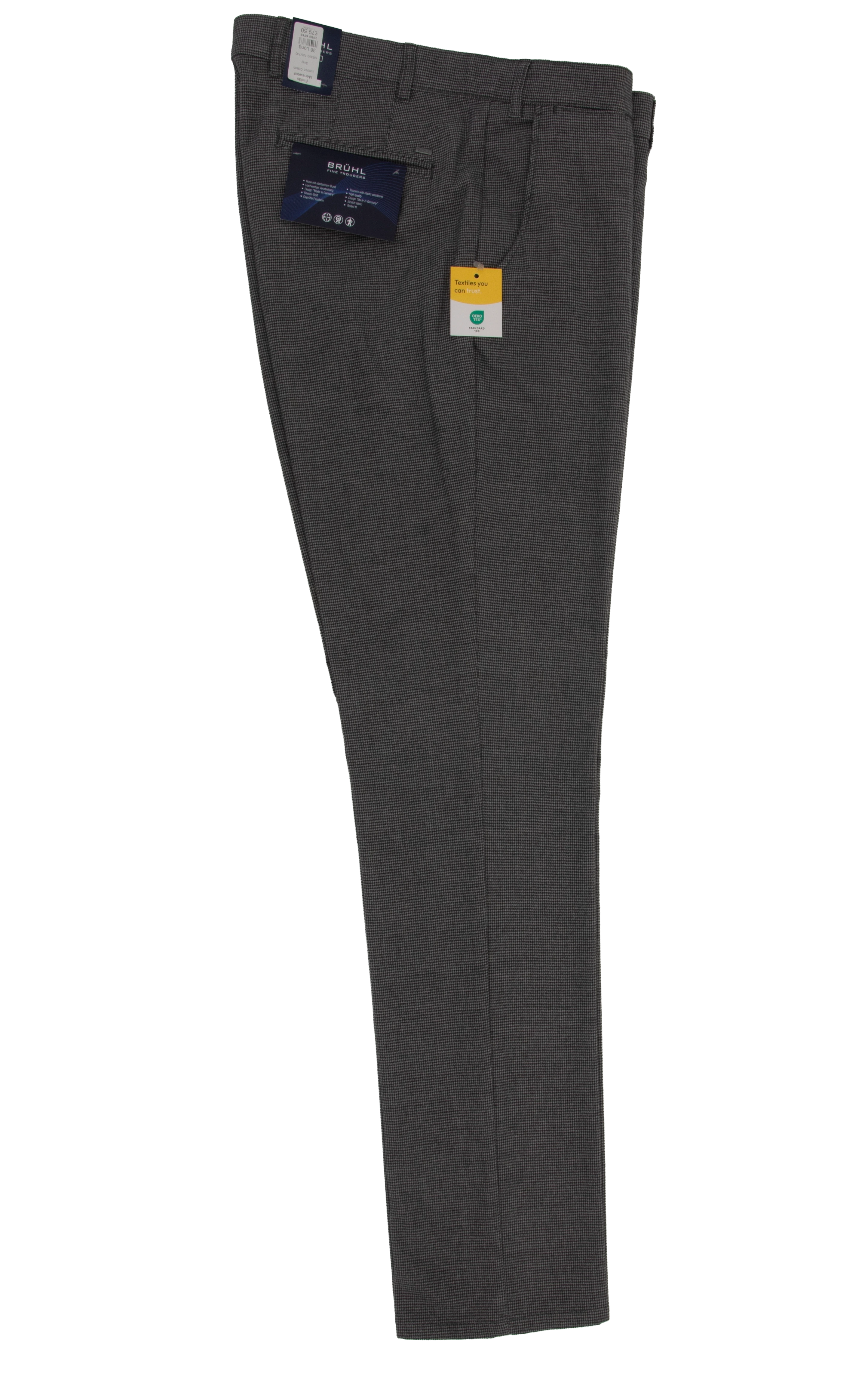 Bruhl Stretch Cotton Trousers Grey Dogtooth Check