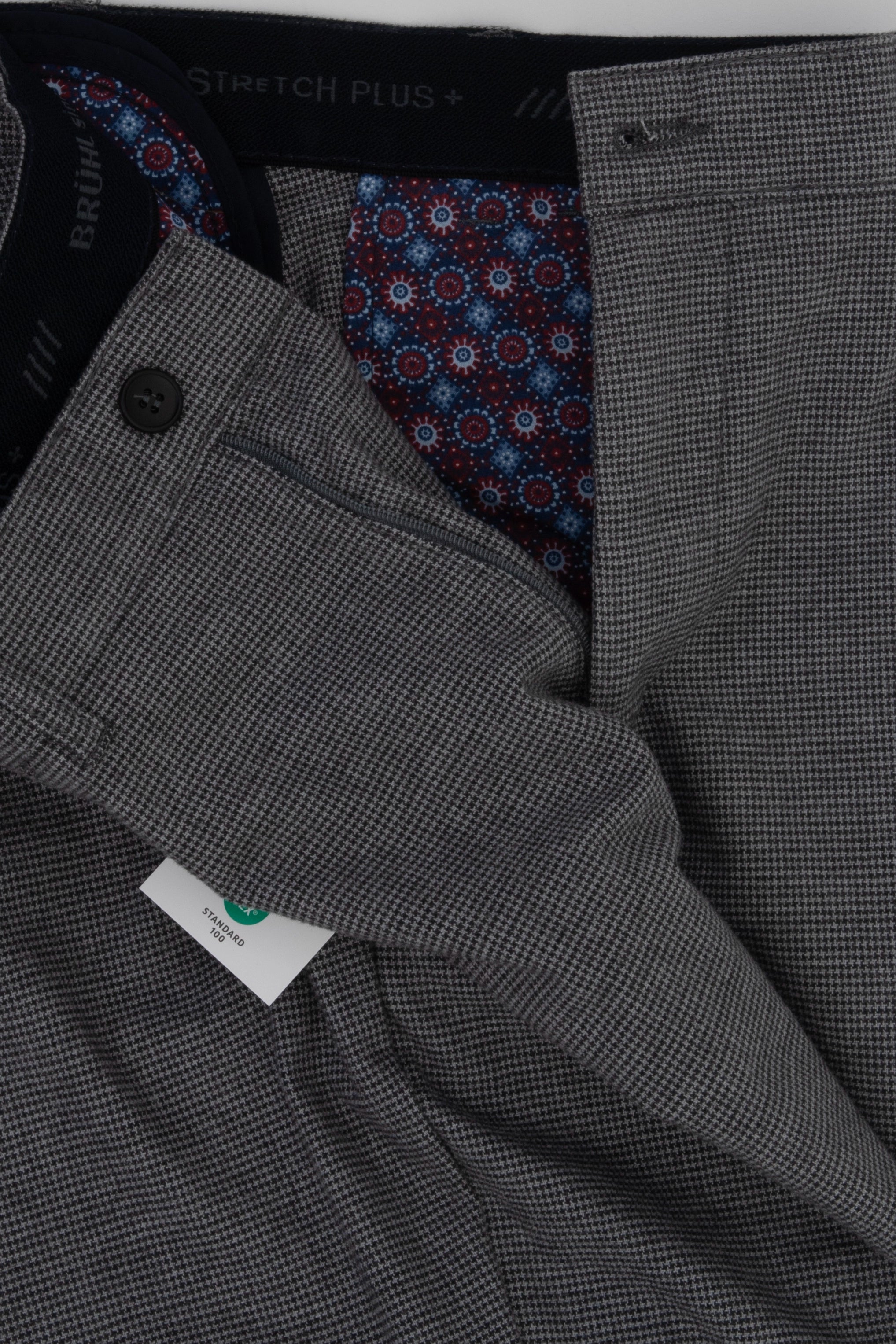 Bruhl Stretch Cotton Trousers Grey Dogtooth Check