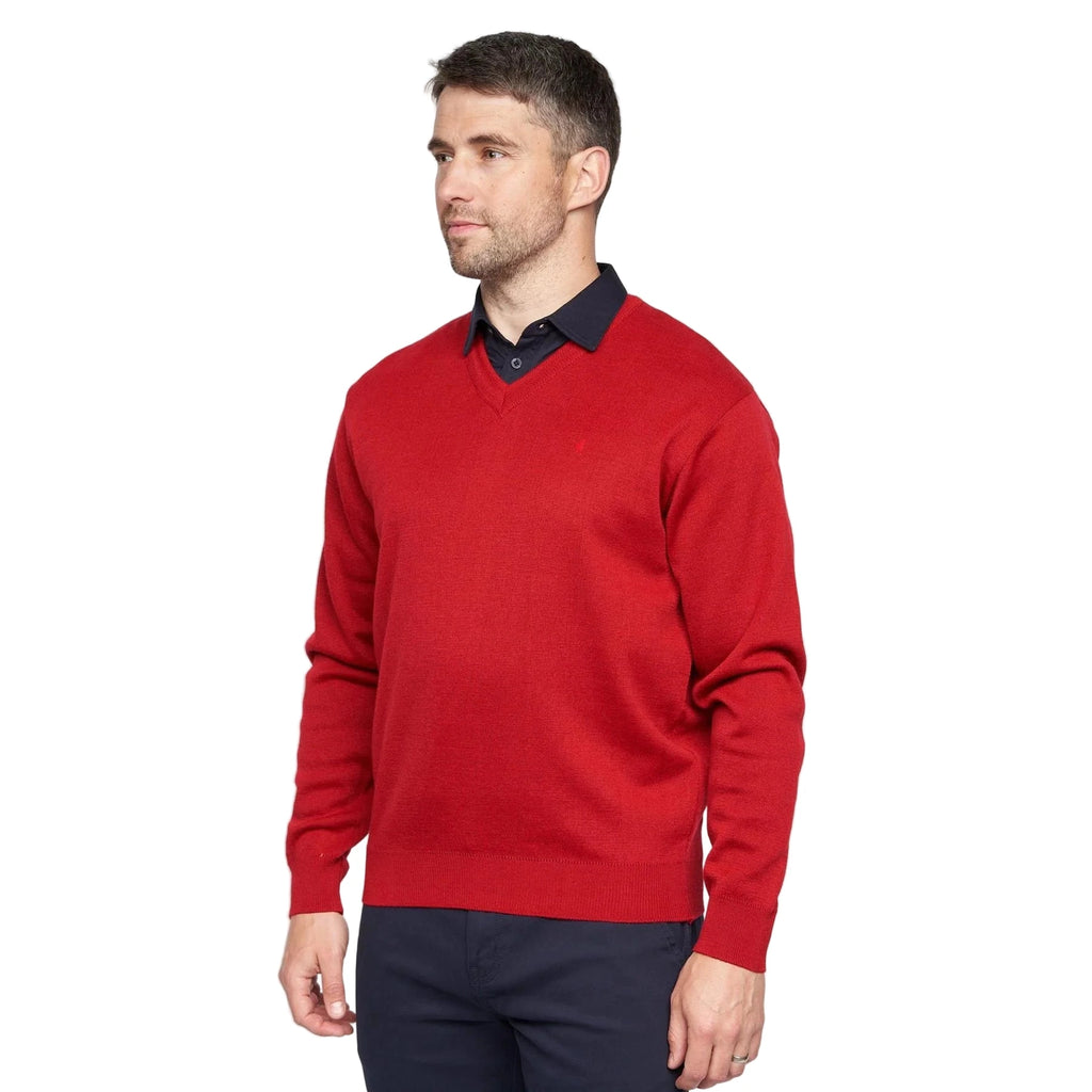 Gabicci V-Neck Jumper -Merino Wool Blend - Red