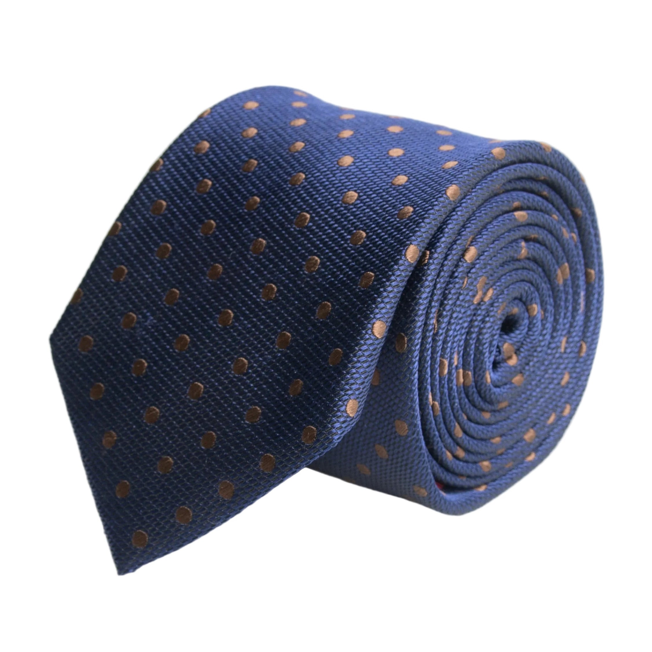 Van Buck Navy & Brown Polka Dot Silk Tie | Made in England