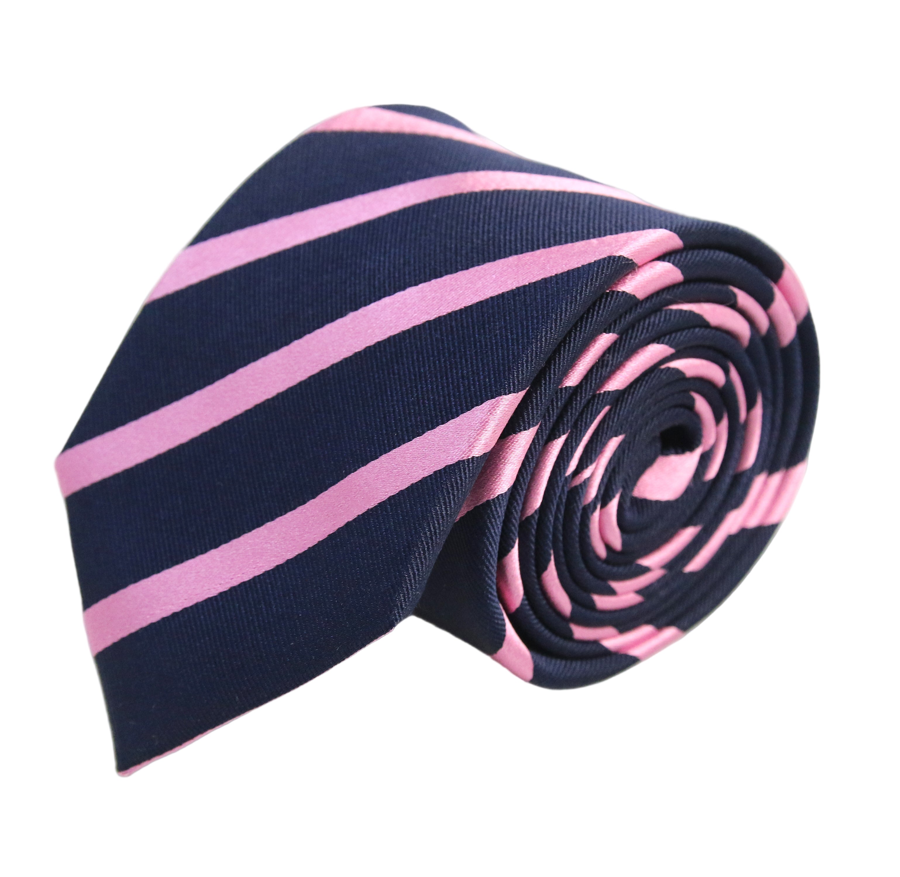 Blue Label Stripe Silk Tie - Navy with Pink Stripe