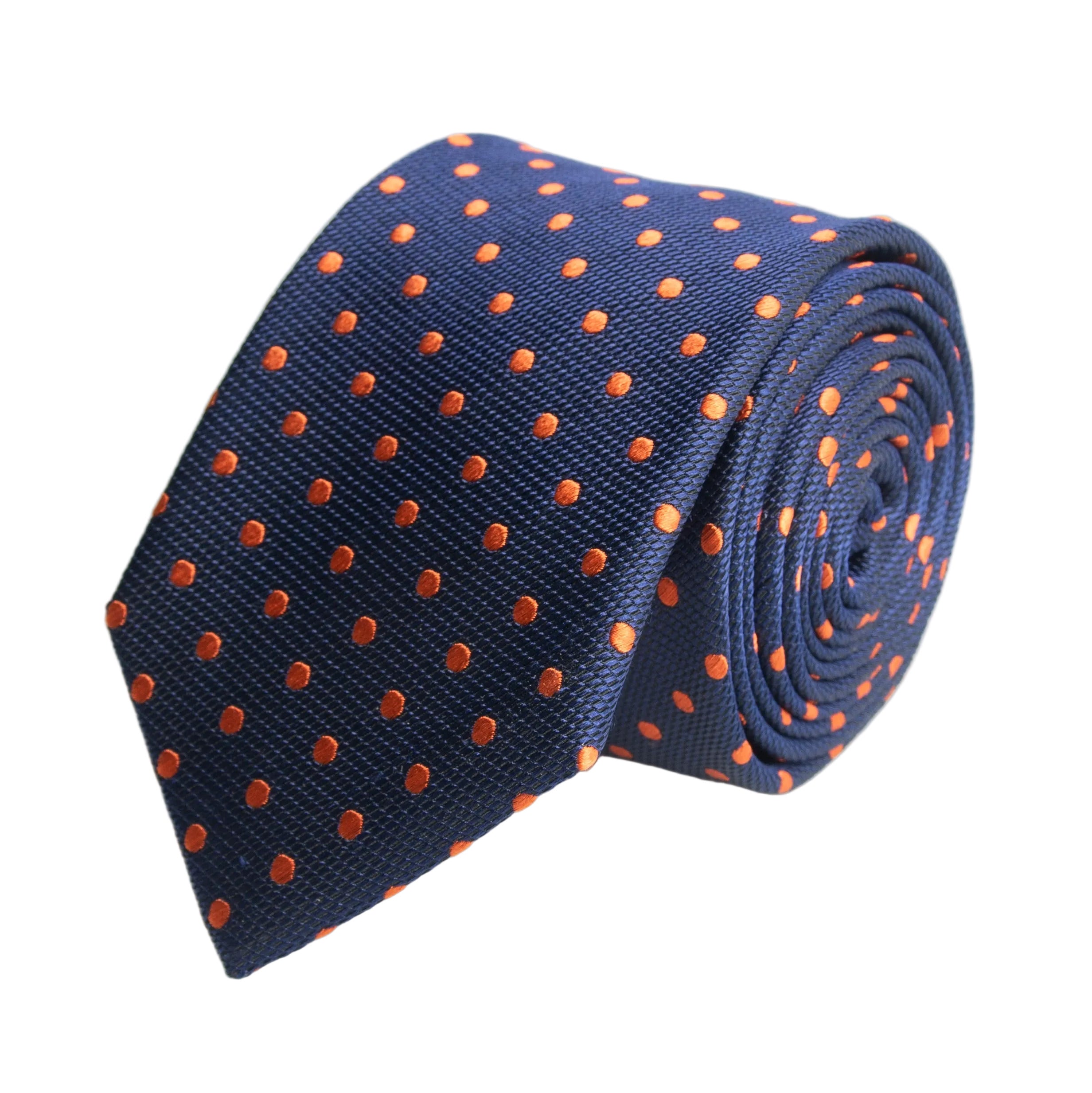 Van Buck Navy & Tangerine Polka Dot Silk Tie | Made in England
