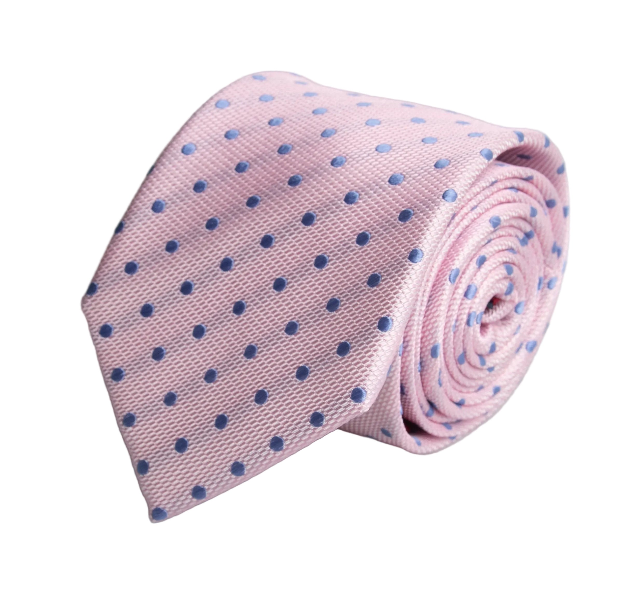 Silk Van Buck Pink & Sky Blue Polka Dot Tie | Made in England