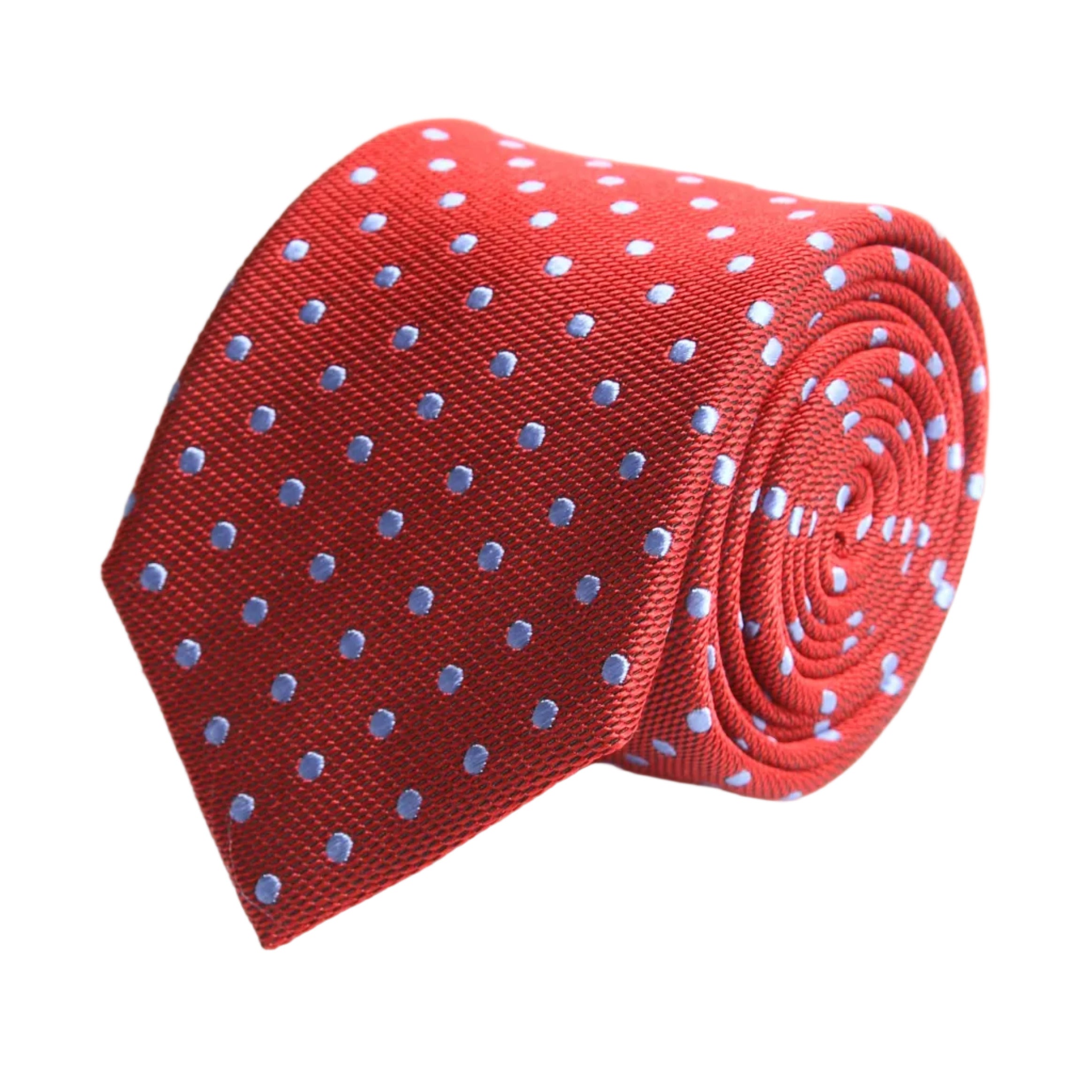 Van Buck Red & Sky Blue Polka Dot Silk Tie | Made in England