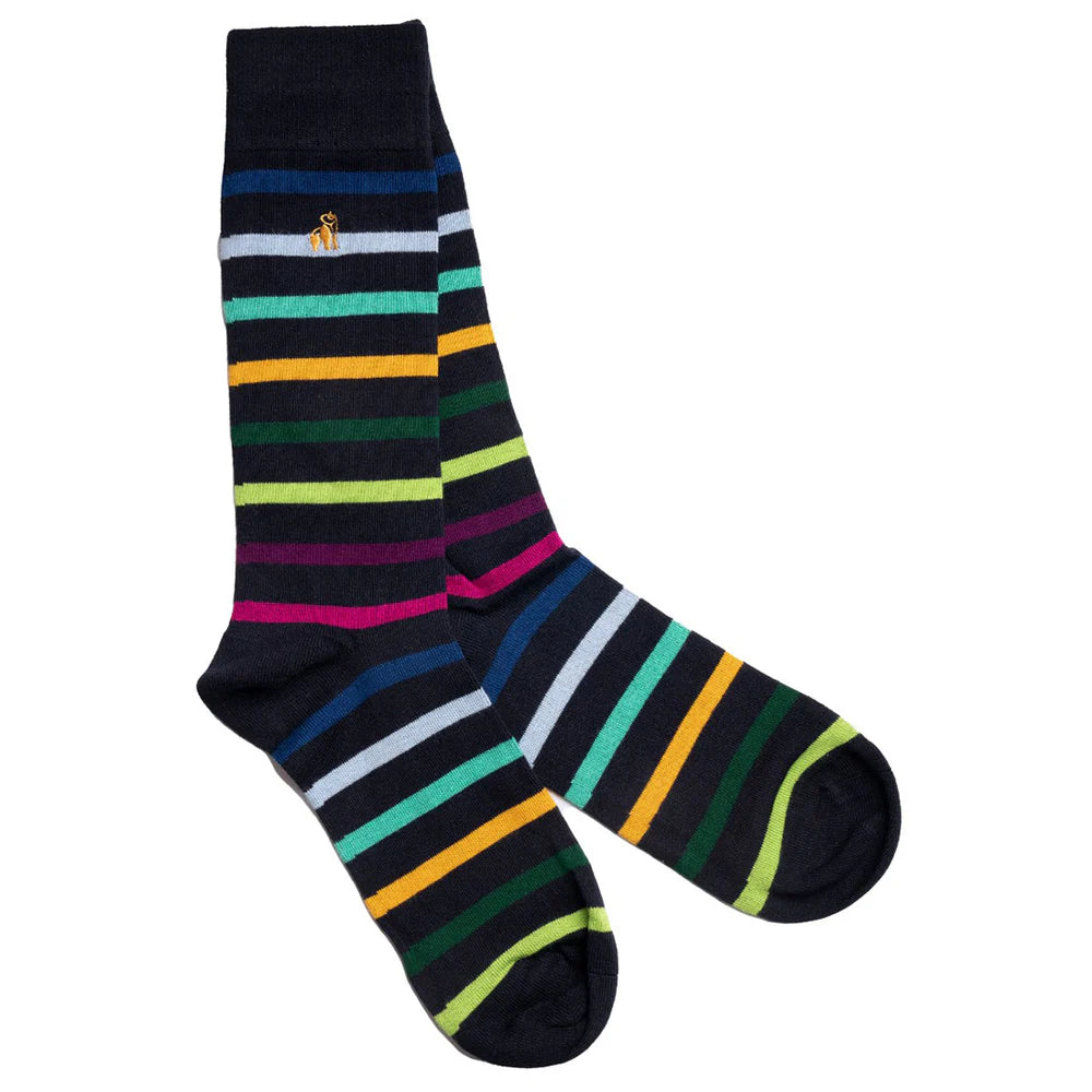 Black Multi Stripe Bamboo Socks | Swole Panda