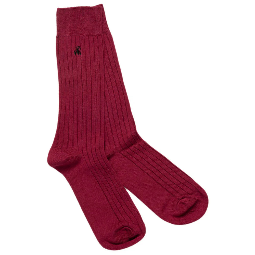 Plain Ribbed Bamboo Socks- Deep Burgundy