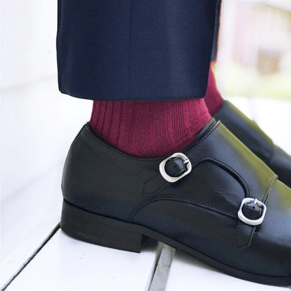 Plain Ribbed Bamboo Socks- Deep Burgundy