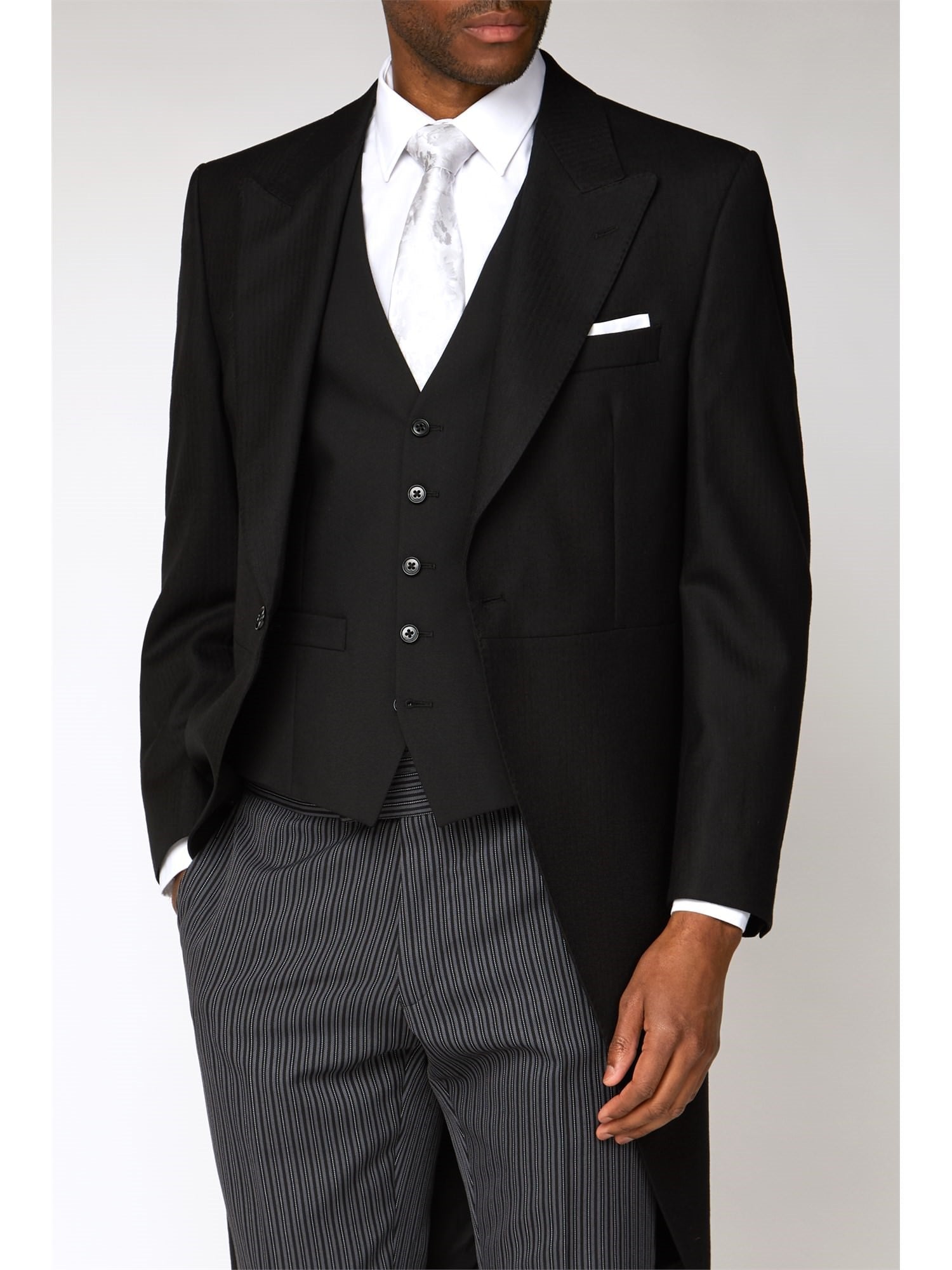 Black Herringbone Pure New Wool Tailcoat