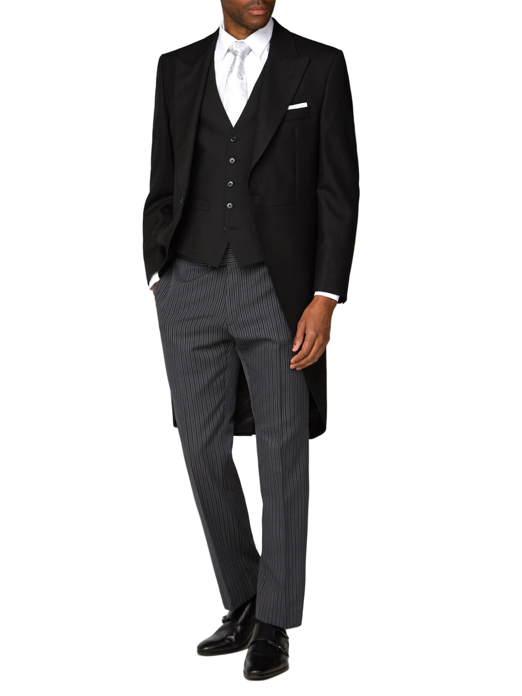 Black Herringbone Pure New Wool Tailcoat