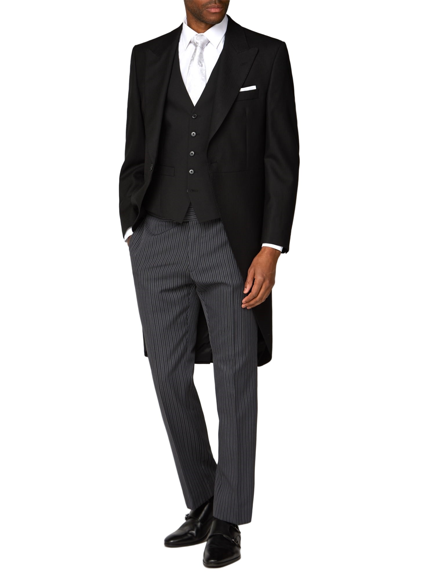 Black Herringbone Pure New Wool Tailcoat