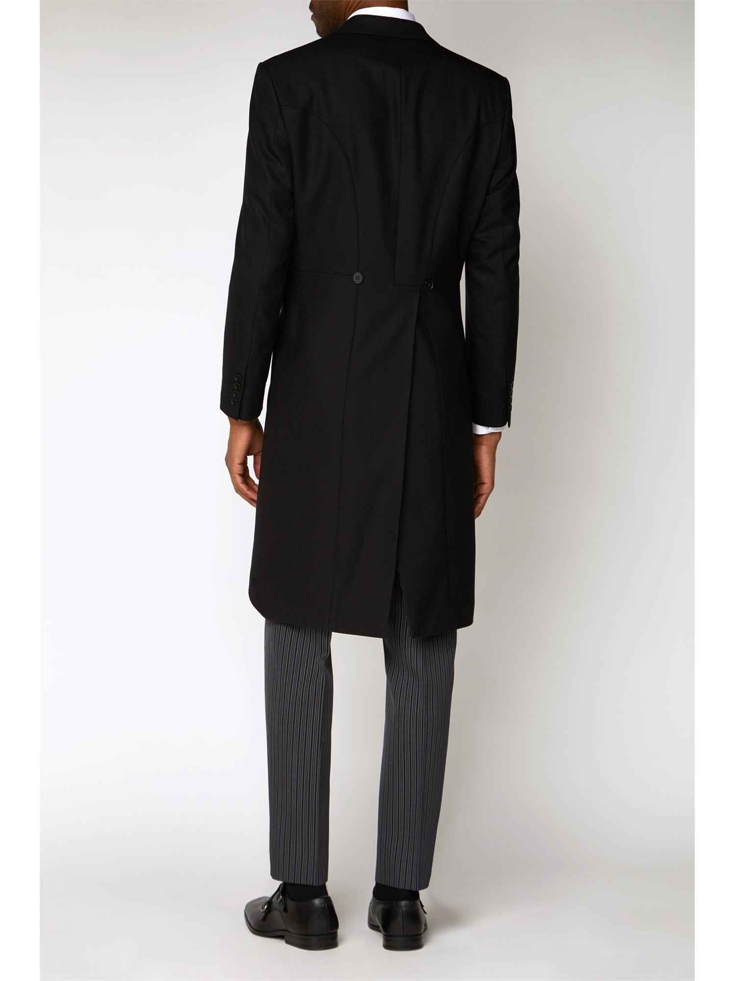 Black Herringbone Pure New Wool Tailcoat