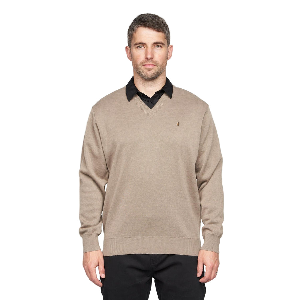 Gabicci V-Neck Jumper -Merino Wool Blend - Stone