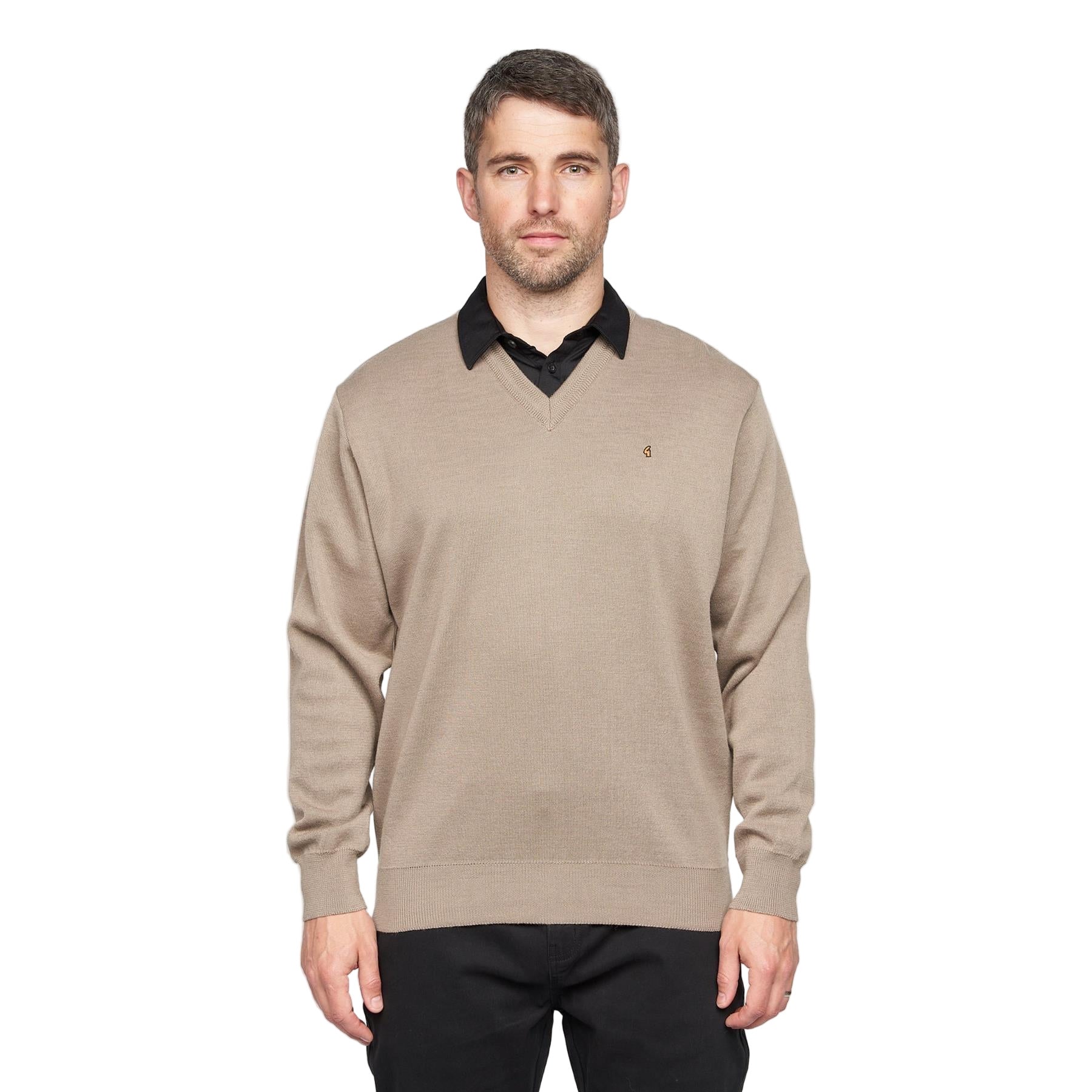 Gabicci V-Neck Jumper -Merino Wool Blend - Stone