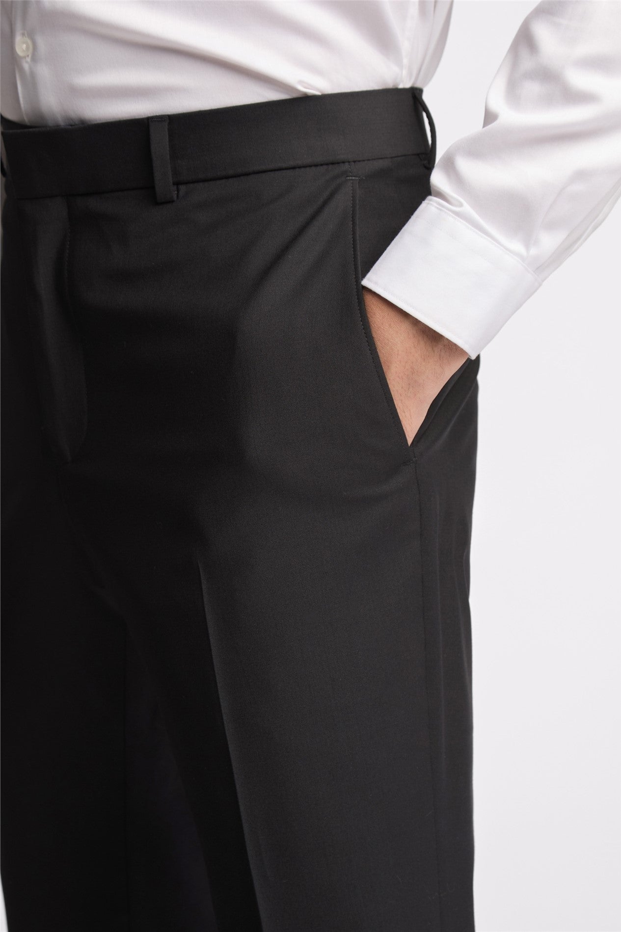 Slim Fit Plain Panama Suit Trouser - Black